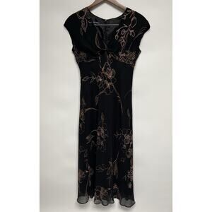 Jones New York 90s Y2K Black Midi Dress Sz 6 Babydoll Sheer grunge Cottage Boho